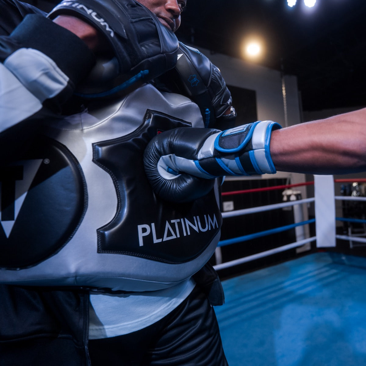 variant:lifestyle::TITLE Platinum Body Protector close up of hitting protector