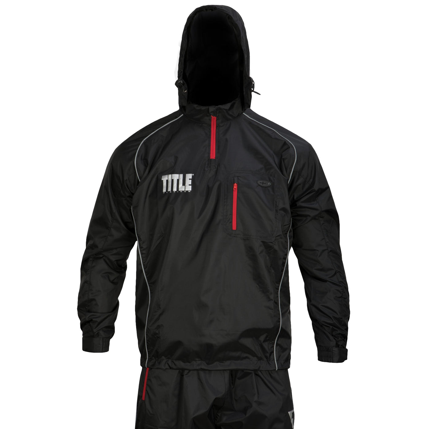variant:lifestyle::TITLE Platinum Prevail Rubberized Sauna Suit main view full front full hood up