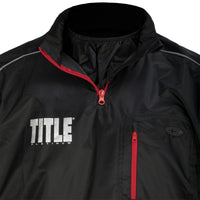 variant:lifestyle::TITLE Platinum Prevail Rubberized Sauna Suit main view close up on zipper top