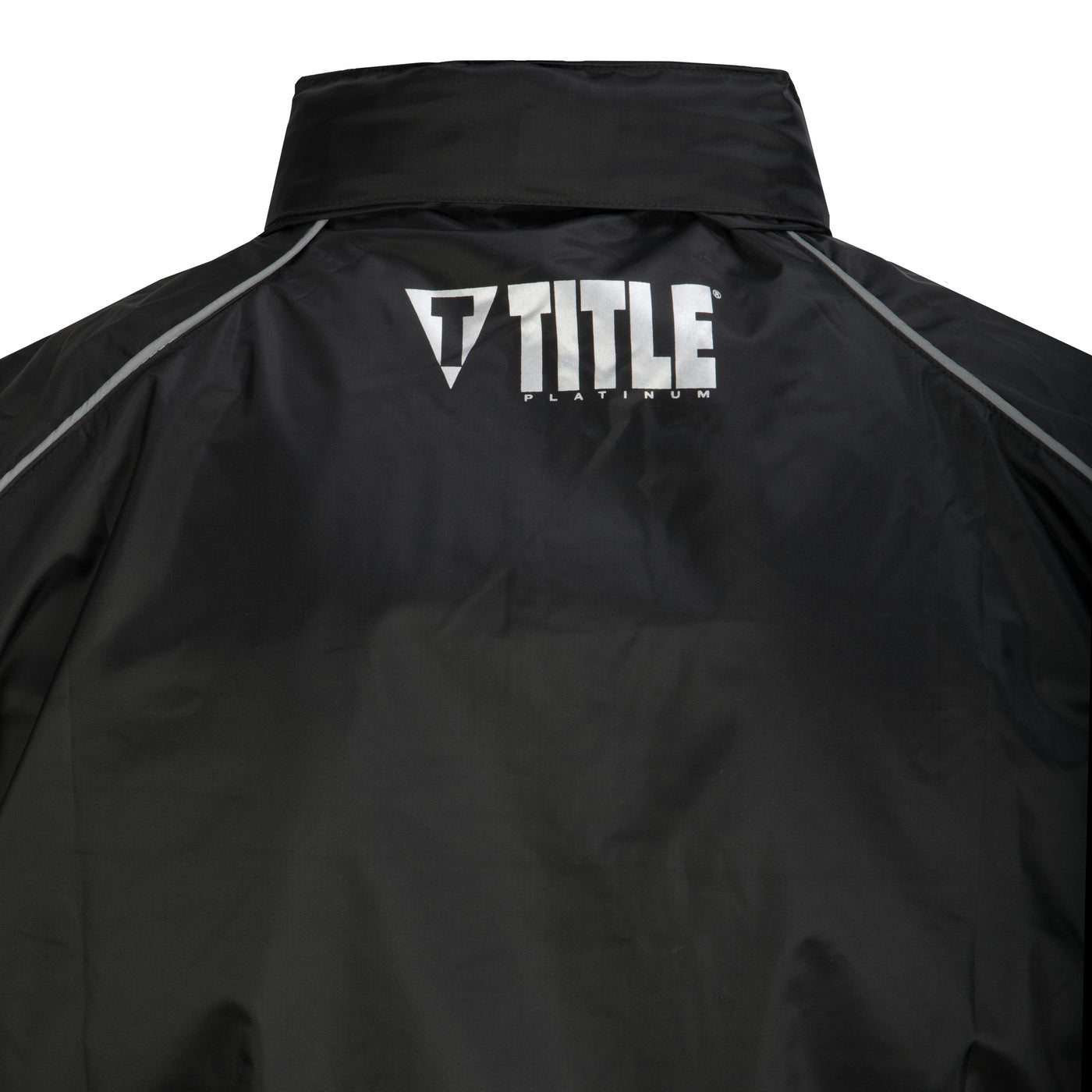 variant:lifestyle::TITLE Platinum Prevail Rubberized Sauna Suit main view hood off TITLE logo