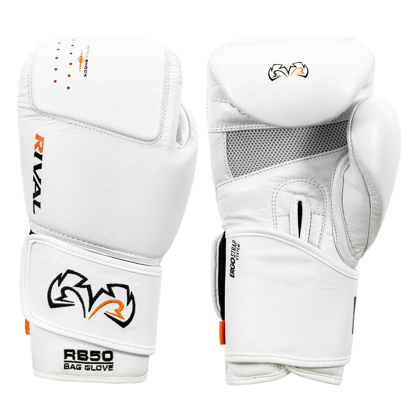 color:white::Rival Boxing Intelli-Shock Leather Bag Gloves