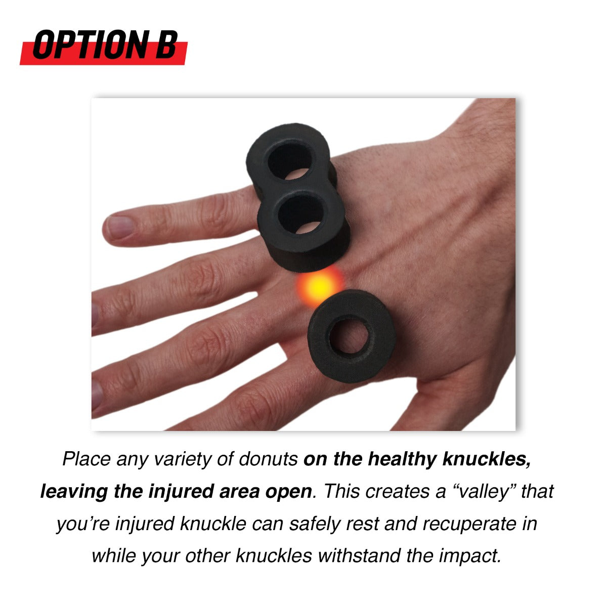 variant:lifestyle::TITLE Boxing Knuckle Donuts graphic showing how to use them