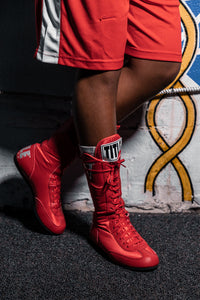 variant:Red::TITLE Boxing Speed-Flex Encore High-Top Shoes close up of shoes
