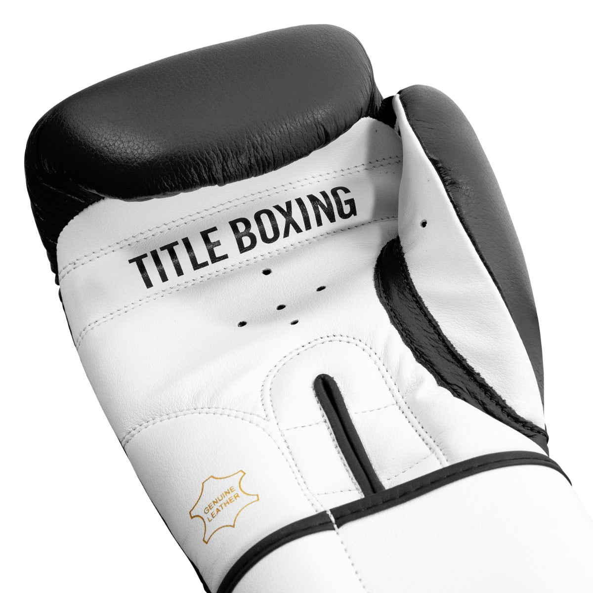 variant:Black/White::TITLE Premier Leather Super Bag Gloves 2.0 hand view