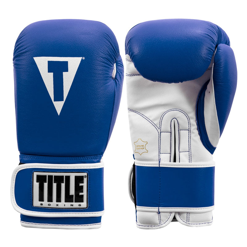 Title Boxing Pro Style Leather Training Gloves 3.0 - Blue/White, 14 oz