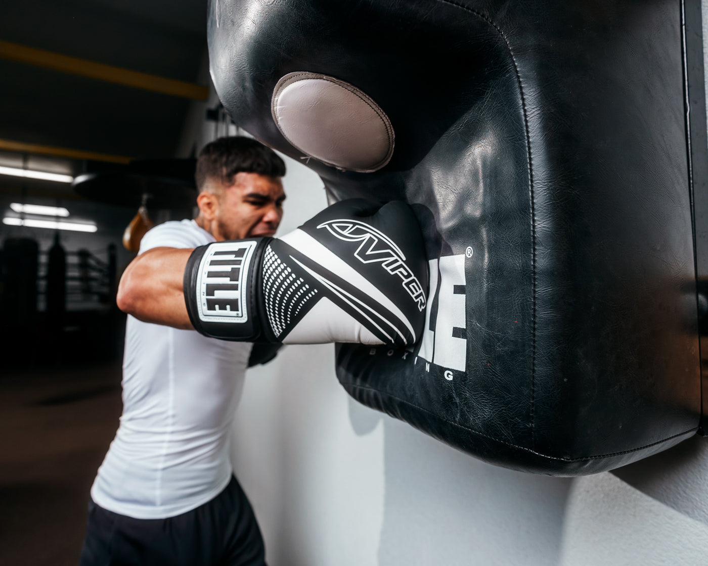 variant:Black/White::Viper by TITLE Boxing Strike Select Bag Gloves 2.0 man punching bag