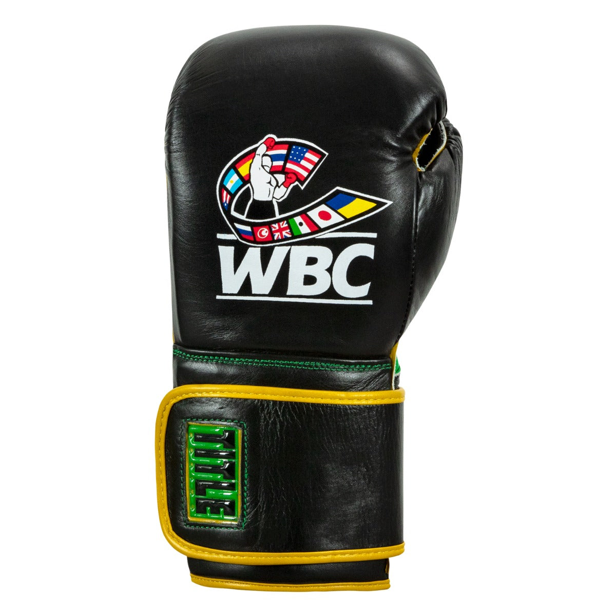 variant:Black/Green::WBC by TITLE Boxing Bag Gloves front view