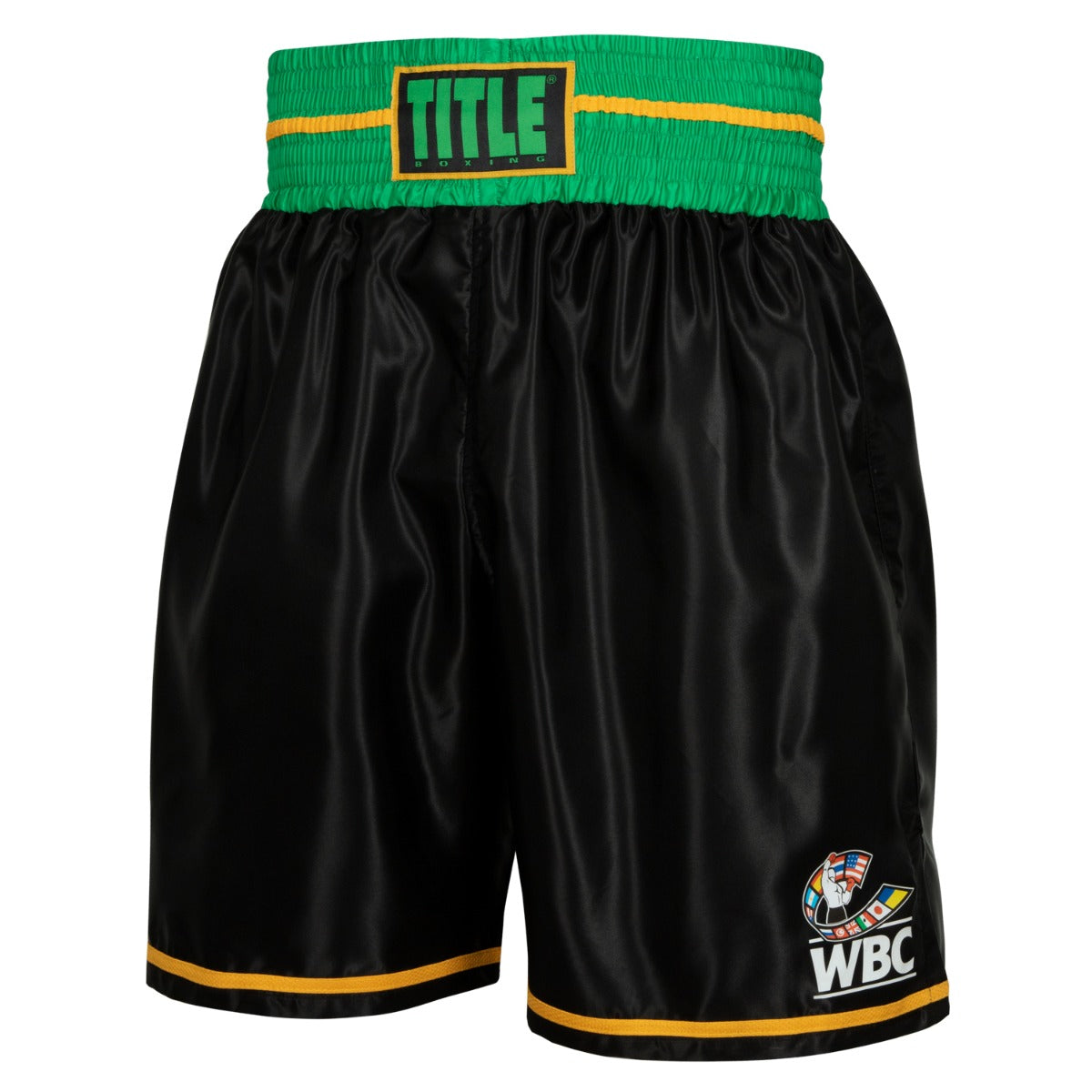 color:Black/Green::WBC by TITLE Boxing Professional Boxing Trunks