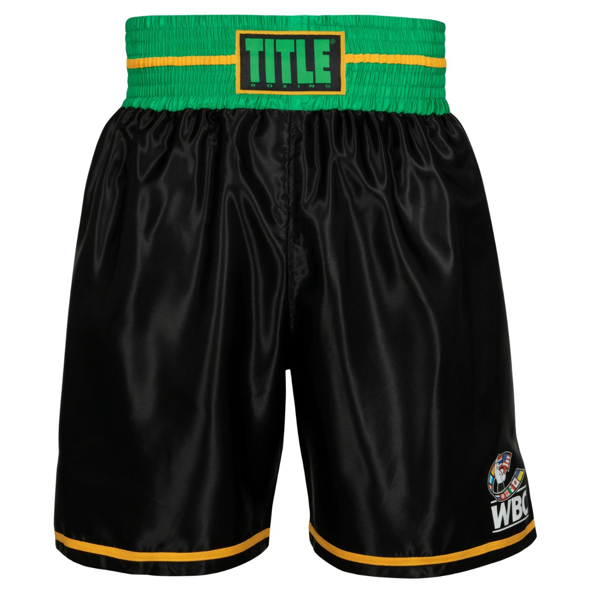 variant:Black/Green::WBC by TITLE Boxing Professional Boxing Trunks front view