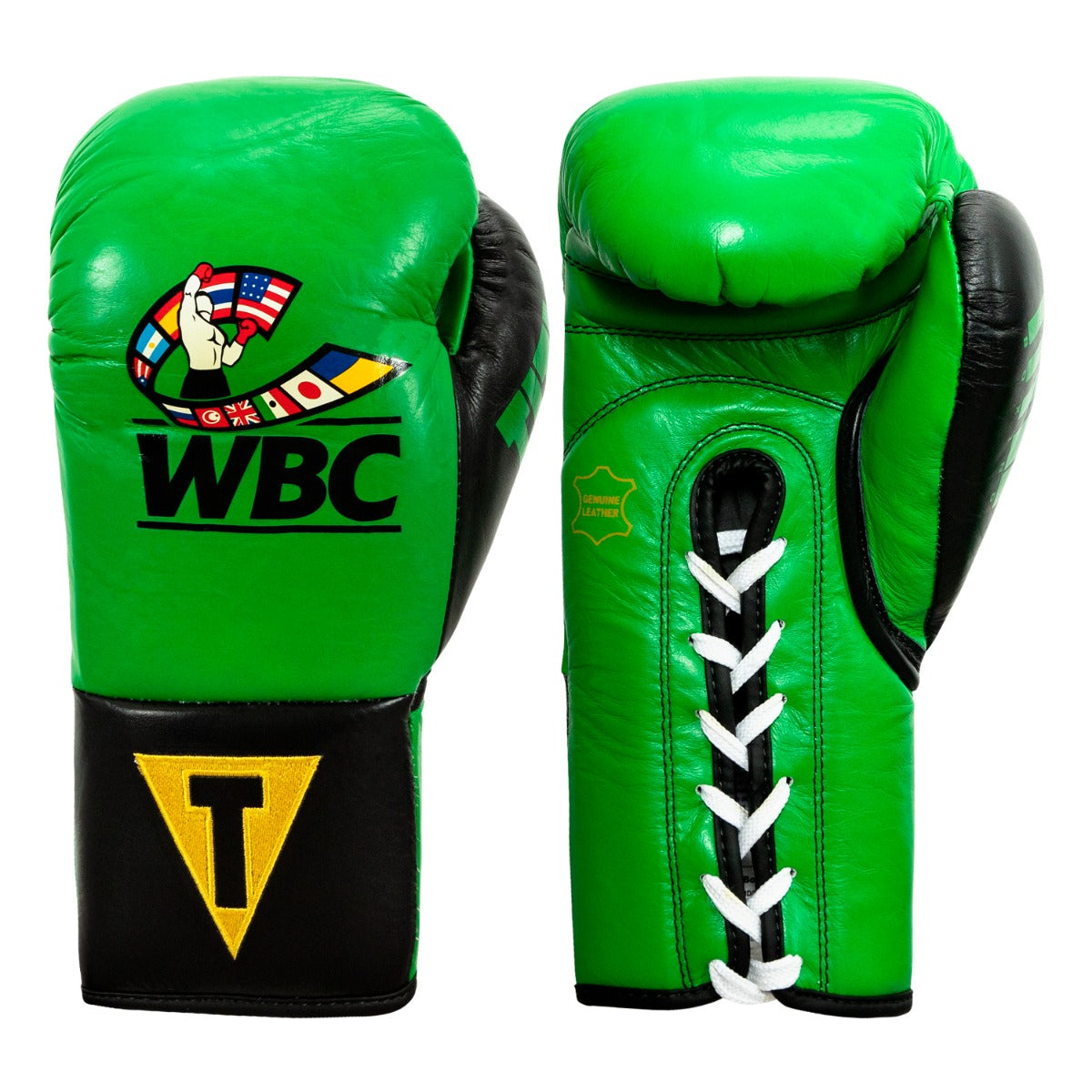 color:Green/Black::WBC by TITLE Boxing Pro Fight Leather Gloves