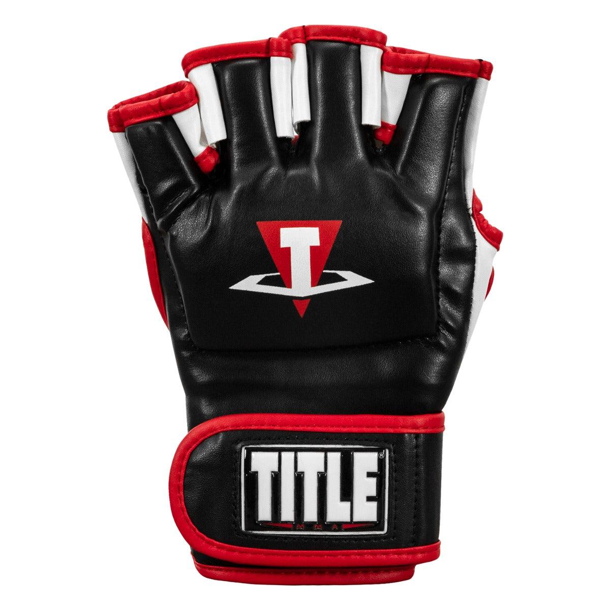variant:Black/White/Red::TITLE MMA Conflict Pro Fight Gloves front view