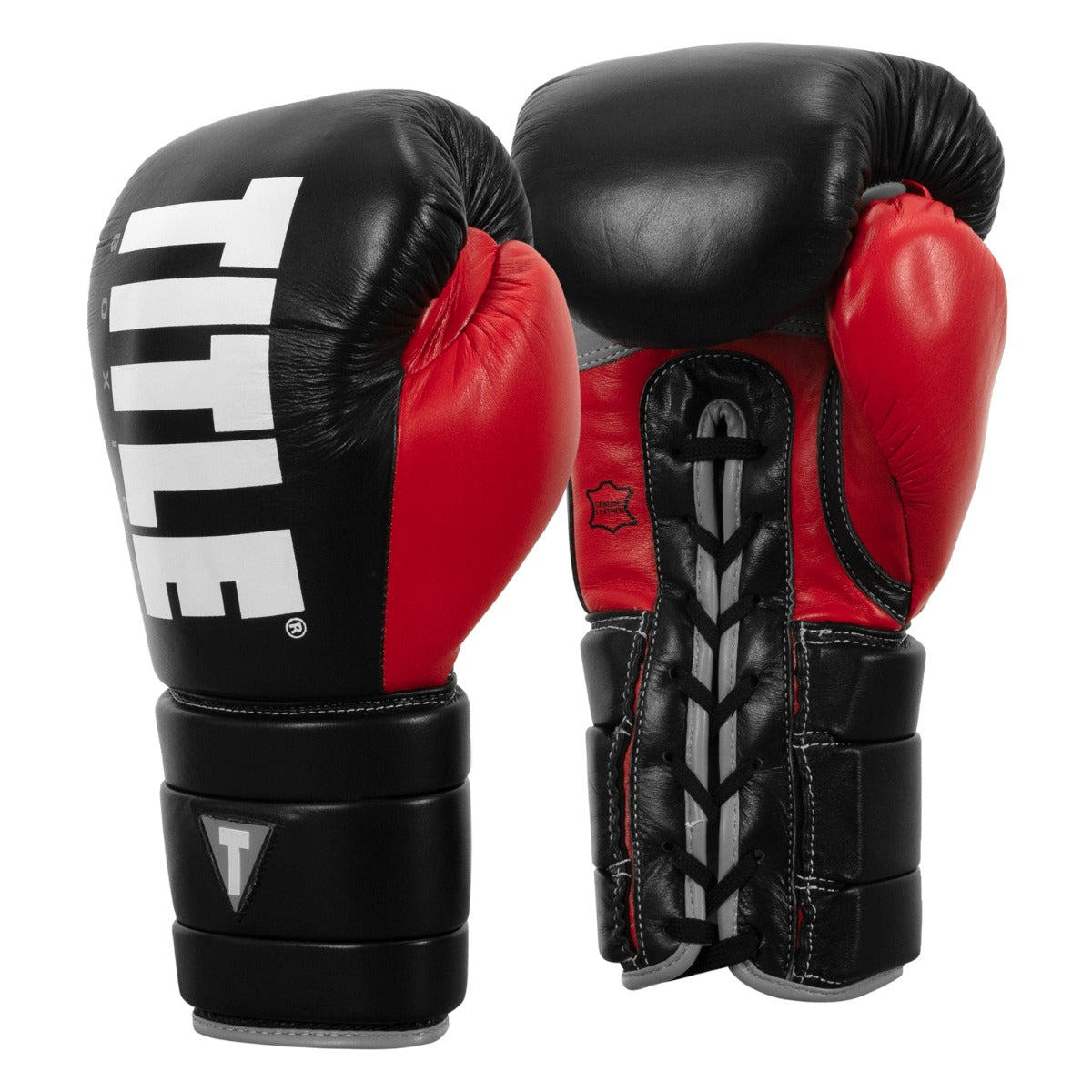 variant:Black/Silver::TITLE Boxing Leather Enforcer Pro Sparring Gloves side view