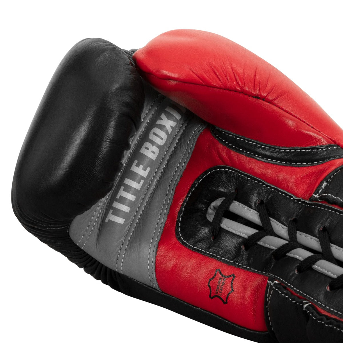 variant:Black/Silver::TITLE Boxing Leather Enforcer Pro Sparring Gloves hand view