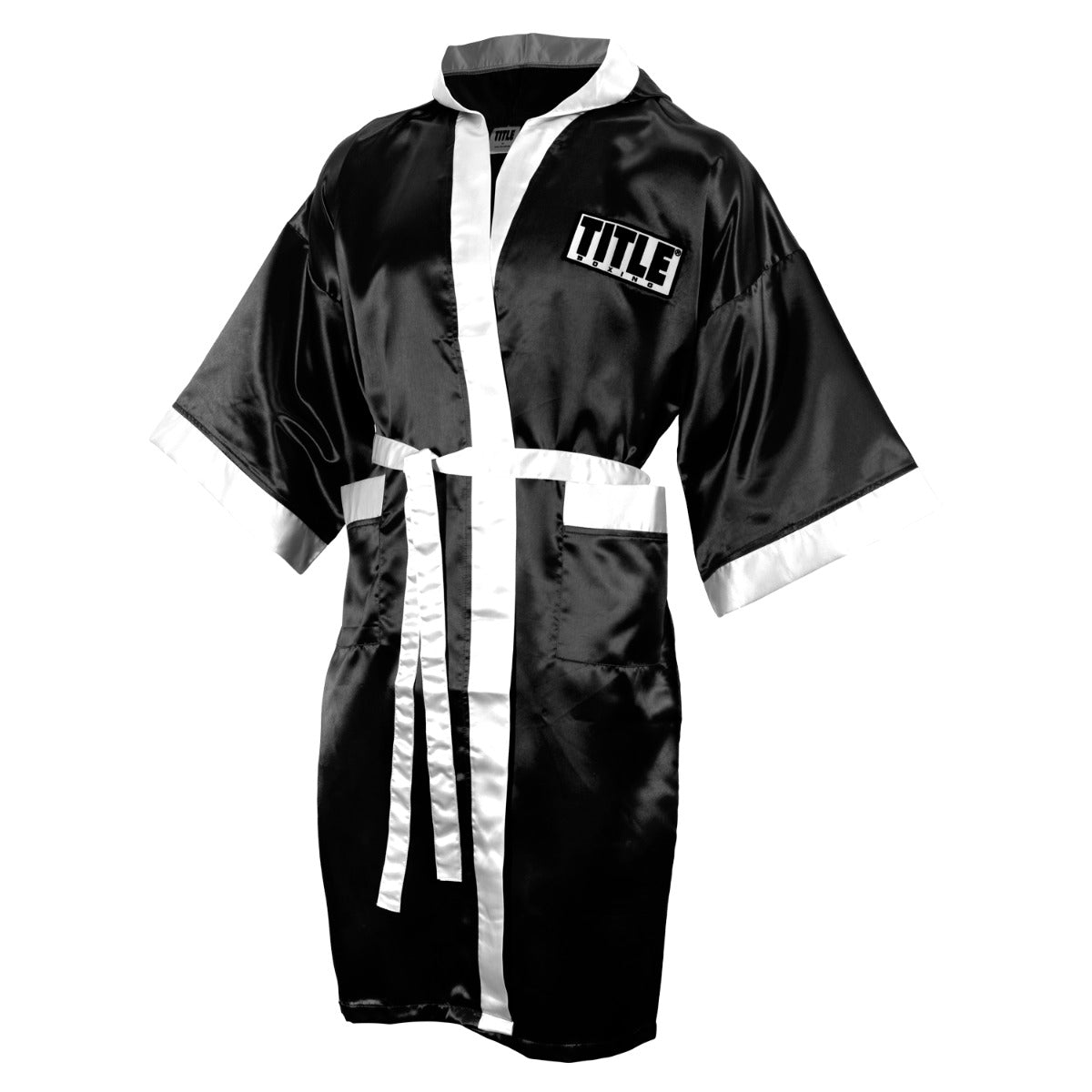 Large Black TITLE Boxing 3/4 Length Stock Satin Robe 